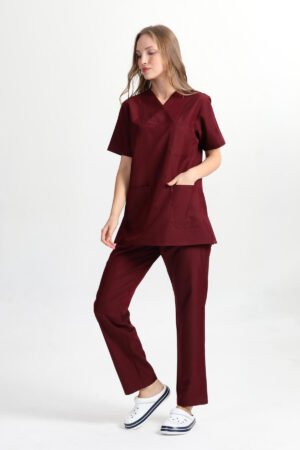 Doktor Hemşire Forması Takım Bordo Alpaka Kumaş
