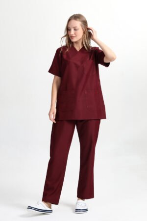 Alternative view of Doktor Hemşire Forması Takım Bordo Terikoton Kumaş