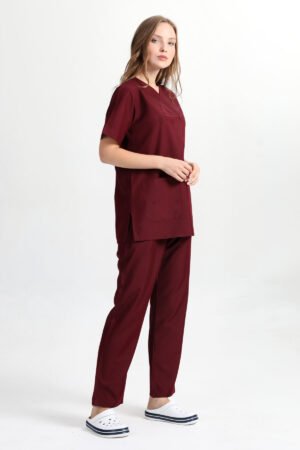 Doktor Hemşire Forması Takım Bordo Terikoton Kumaş