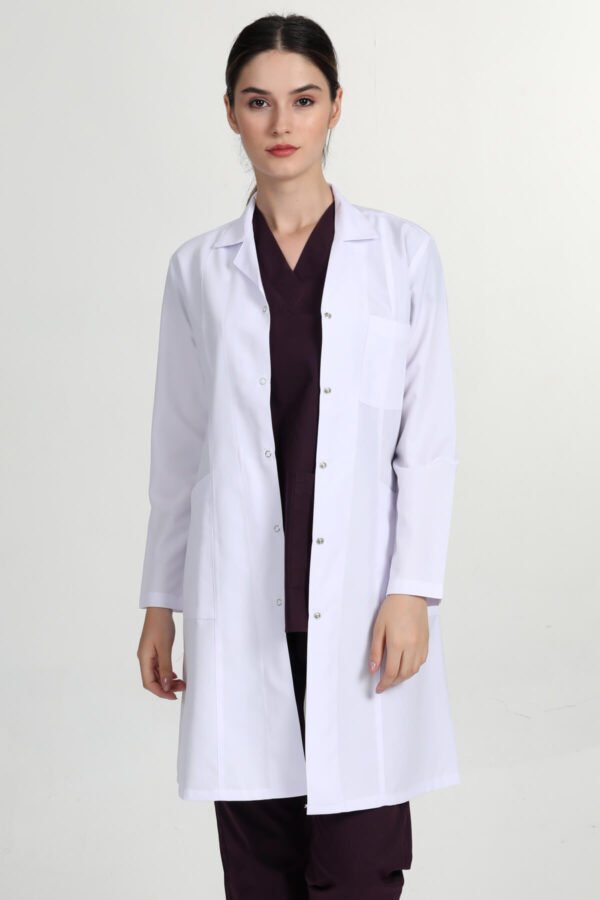 Önlük Uzun Gömlek Yaka Doktor Hemşire Öğretmen Önlüğü Beyaz