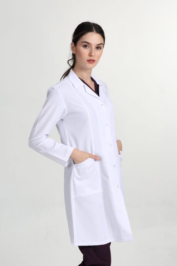 Önlük Uzun Gömlek Yaka Doktor Hemşire Öğretmen Önlüğü Beyaz - Görsel 3