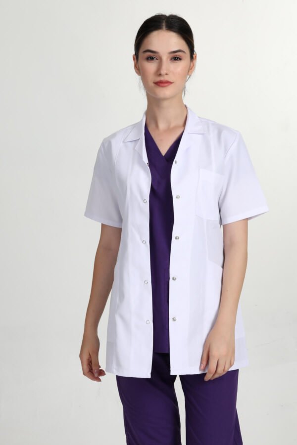Kısa Kol Ceket Boy Gömlek Yaka Doktor Öğretmen Önlüğü Beyaz - Görsel 4