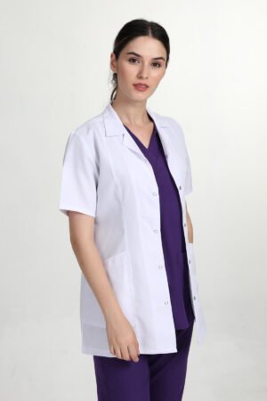 Kısa Kol Ceket Boy Gömlek Yaka Doktor Öğretmen Önlüğü Beyaz