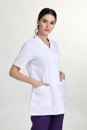 Alternative view of Kısa Kol Ceket Boy Gömlek Yaka Doktor Öğretmen Önlüğü Beyaz