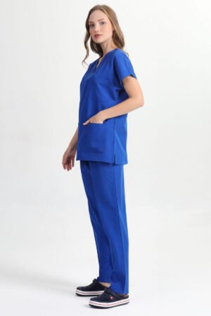 Doktor Hemşire Forması Scrubs Takım Saks Alpaka