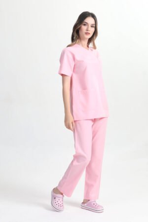 Zarfyaka Doktor Hemşire Forması Takım Pembe Alpaka Kumaş