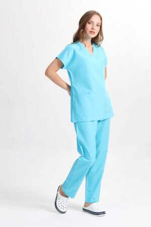 Doktor Hemşire Forması Scrubs Takım Turkuaz Alpaka