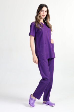 Doktor Hemşire Forması Takım Mor Alpaka Kumaş