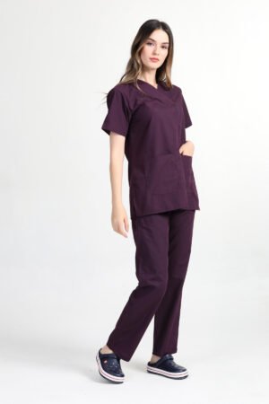 Doktor Hemşire Forması Takım Mürdüm Terikoton Kumaş