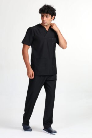 Zarfyaka Doktor Hemşire Veteriner Forması Takım Siyah (Alpaka Kumaş)