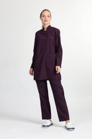 Tesettür Doktor Hemşire Forması Takım Mürdüm Terikoton Kumaş