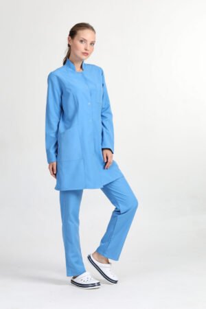 Önlük Tesettür Doktor Hemşire Forması Takım Açık Mavi (Alpaka Kumaş)