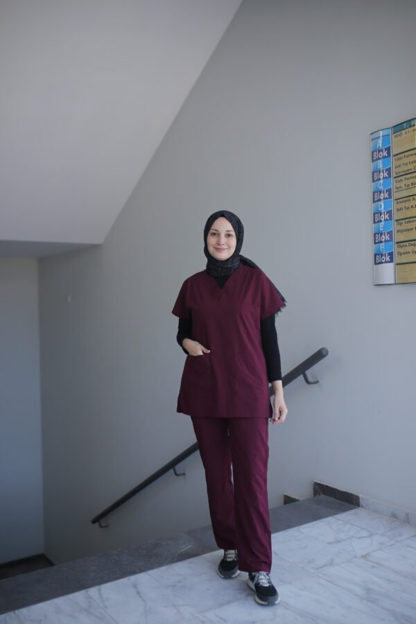 Tıbbiyeliblog'un Seçimi Yarasa Kol Doktor Hemşire Forması Takım Bordo Likralı Pamuklu 75cm Özel Dikim