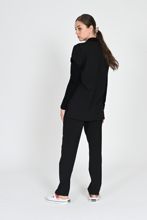 Tesettür Yarasa Kol Doktor Ve Hemşire Forması Scrubs Takım 75cm Siyah - Görsel 4