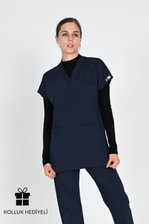 Tesettür Yarasa Kol Doktor Ve Hemşire Forması Scrubs Takım 75cm Lacivert