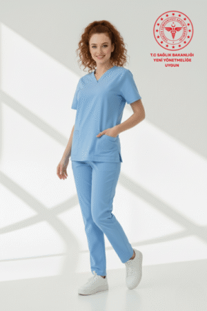 Doktor Forması Scrubs Likralı Takım Sağlık Bakanlığı Uyumlu Alaskan Blue