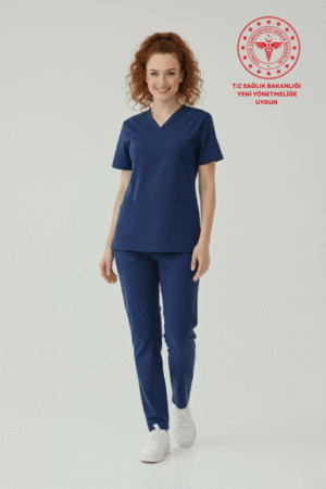 Hemşire Forması Scrubs Likralı Takım Sağlık Bakanlığı Uyumlu-Patriot Blue
